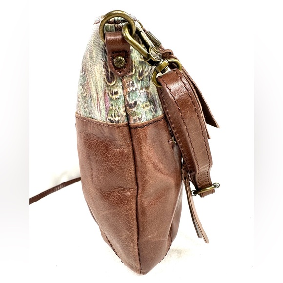The Sak Brown Leather Green Gray Random Print Small Crossbody Bag Purse Bronze - Picture 7 of 10